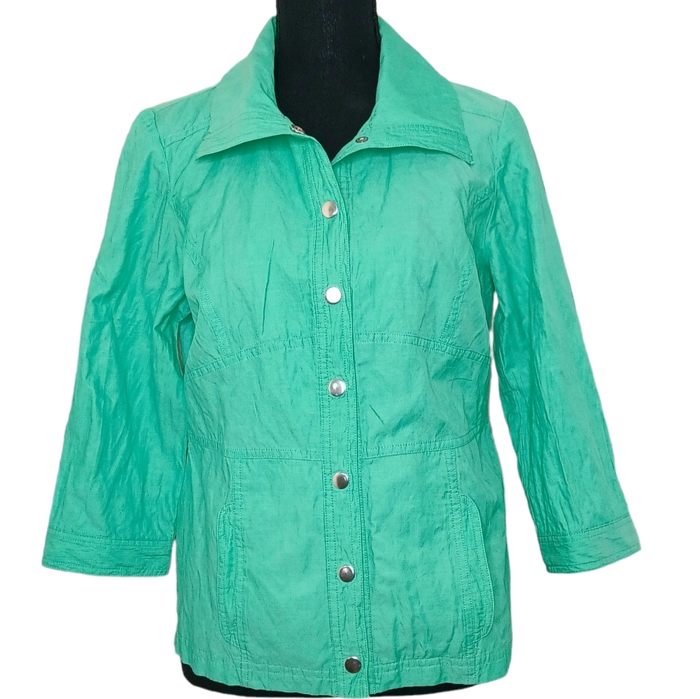Chico's Zenergy Hayden Crinkle Woven Spring Jacket Women's Size Small Green